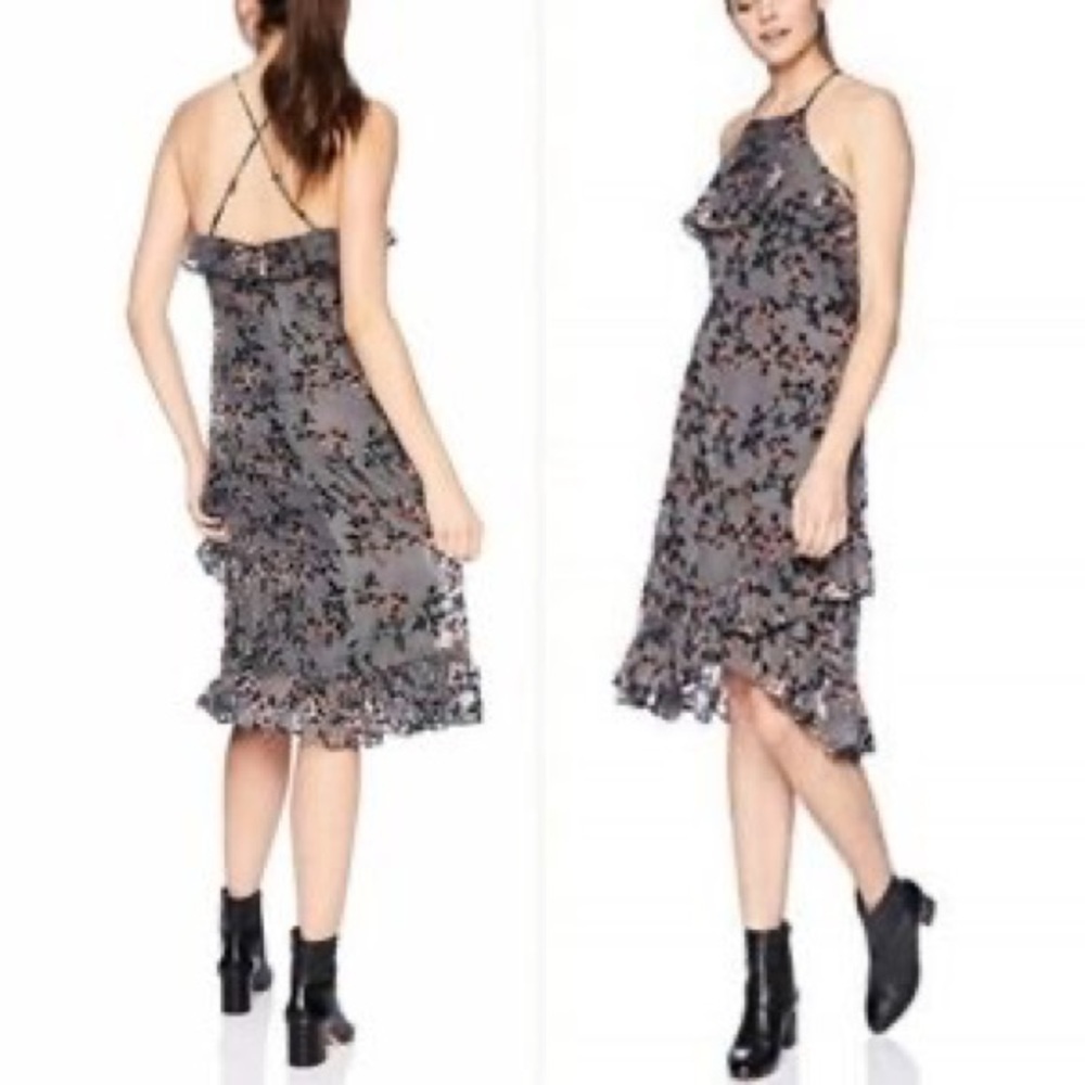 Avec Les Filles Gray Floral Velvet Burnout Dress Size 10 Whimsigoth Romantic